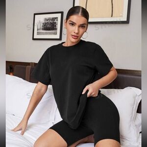 SheIn Bae Cotton T Shirt and Fitted Shorts Set. Black, L